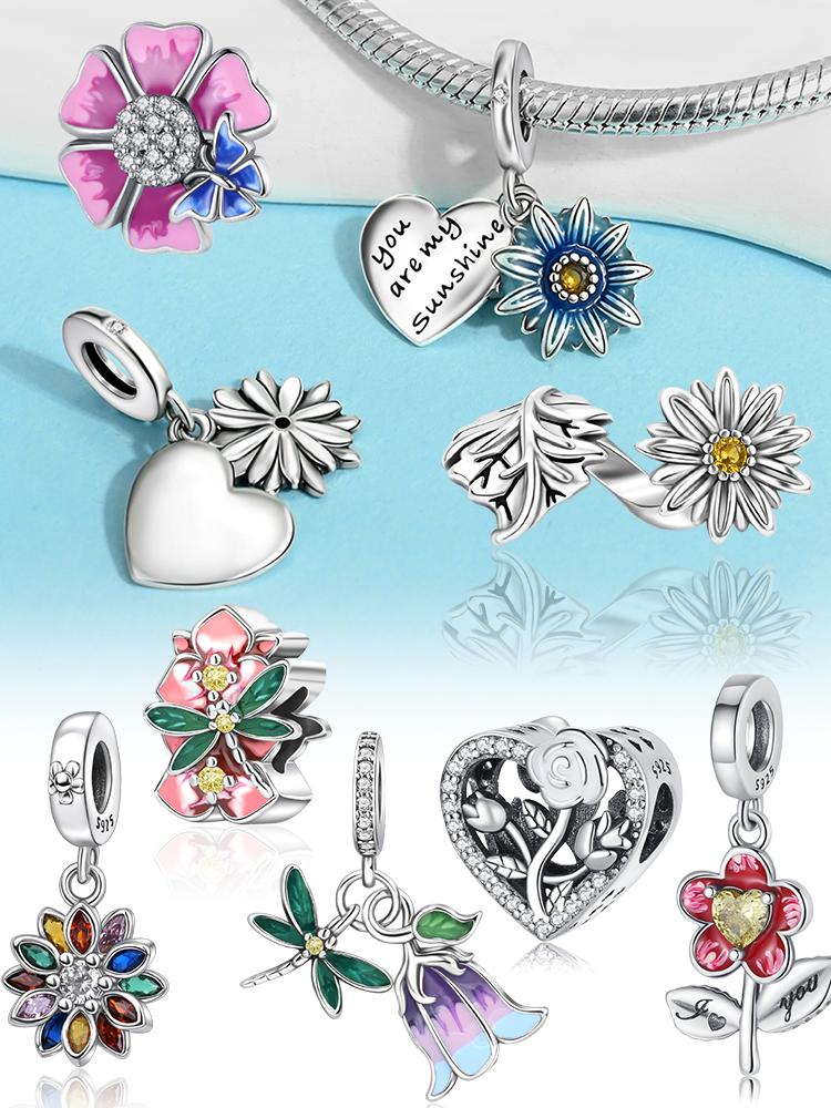 Cherry Blossom Rose Daisy Dragonfly Heart Copper Plated For Charms Copper Plated Original Bracelet For Jewelry Making