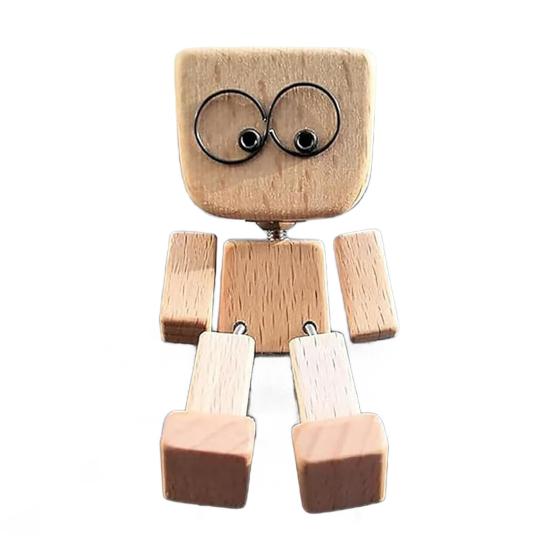 Shaking Wooden Man Figurine Handmade Shaking Feet Wooden Doll Car Dashboard Desktop Decoration Ornament