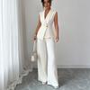 Elegant Style Solid-color Jacket and Straight-leg Pants Set for Women In Spring.