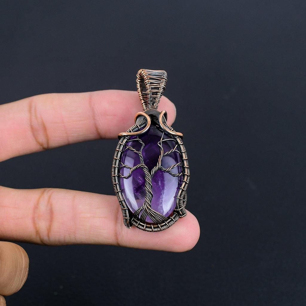 Amethyst Pendant Gemstone Jewelry, 999 Copper Wire Wrapped  Pendant, Gift For Women Handmade Pendant