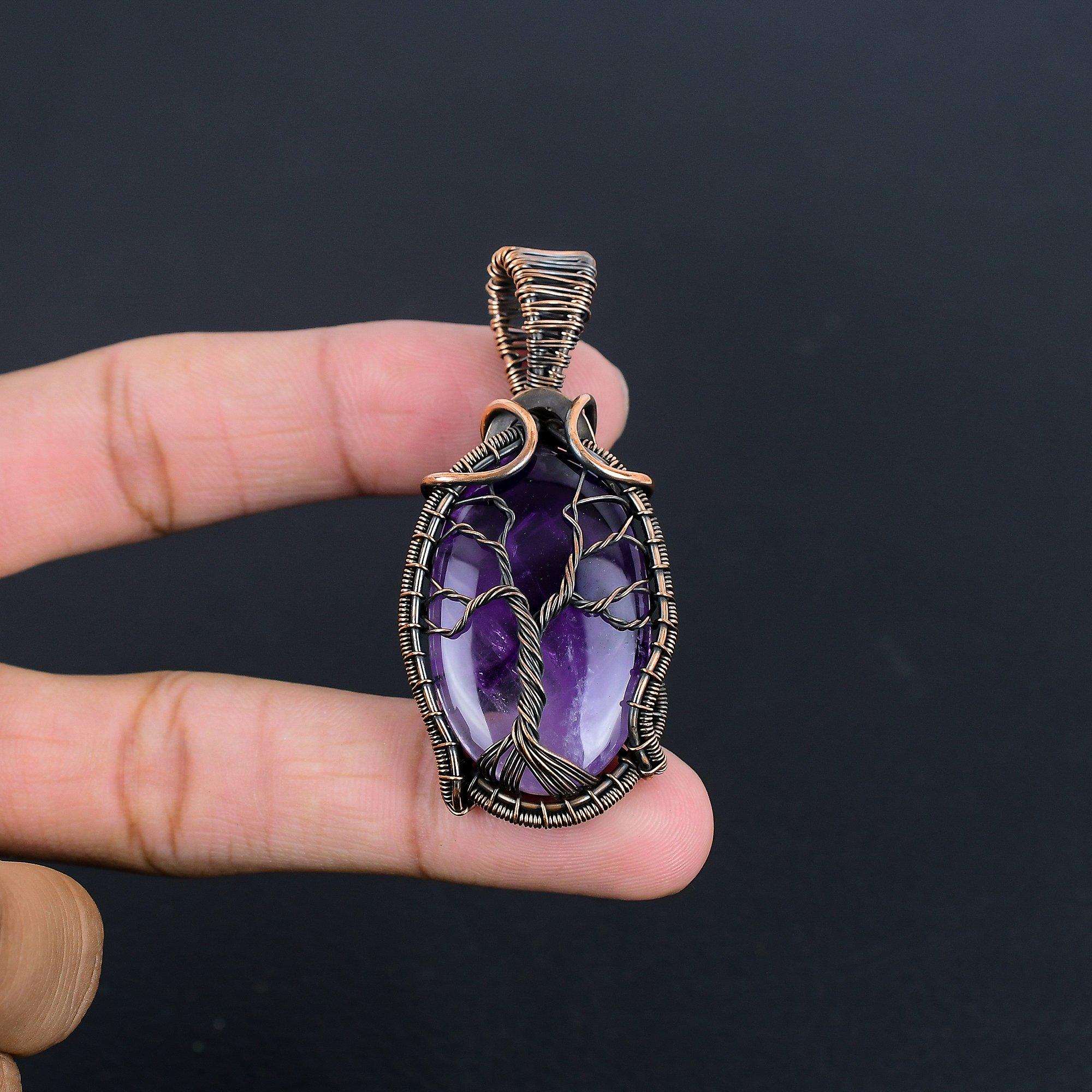 

Amethyst Pendant Gemstone Jewelry, 999 Copper Wire Wrapped Pendant, Gift For Women Handmade Pendant 2.58 Inches