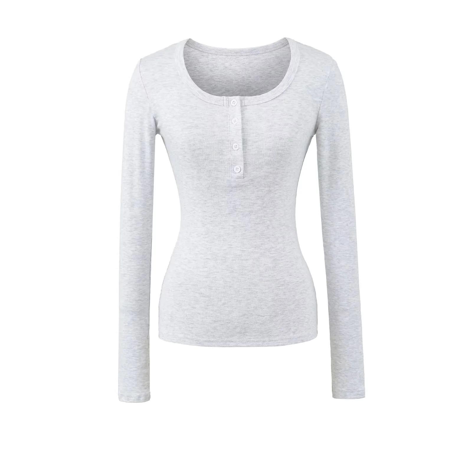 

Жіноча солодко-гостра обтисла футболка з довгим рукавом і коміром-henley Small