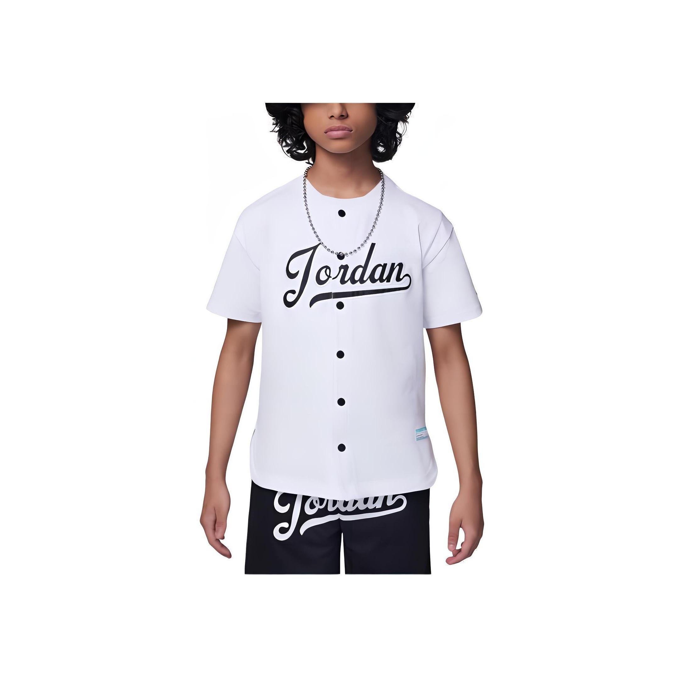 

Jordan Button-Up Soft Comfortable Short Sleeve Baseball Jersey Kids Tops White HM4747-100 M