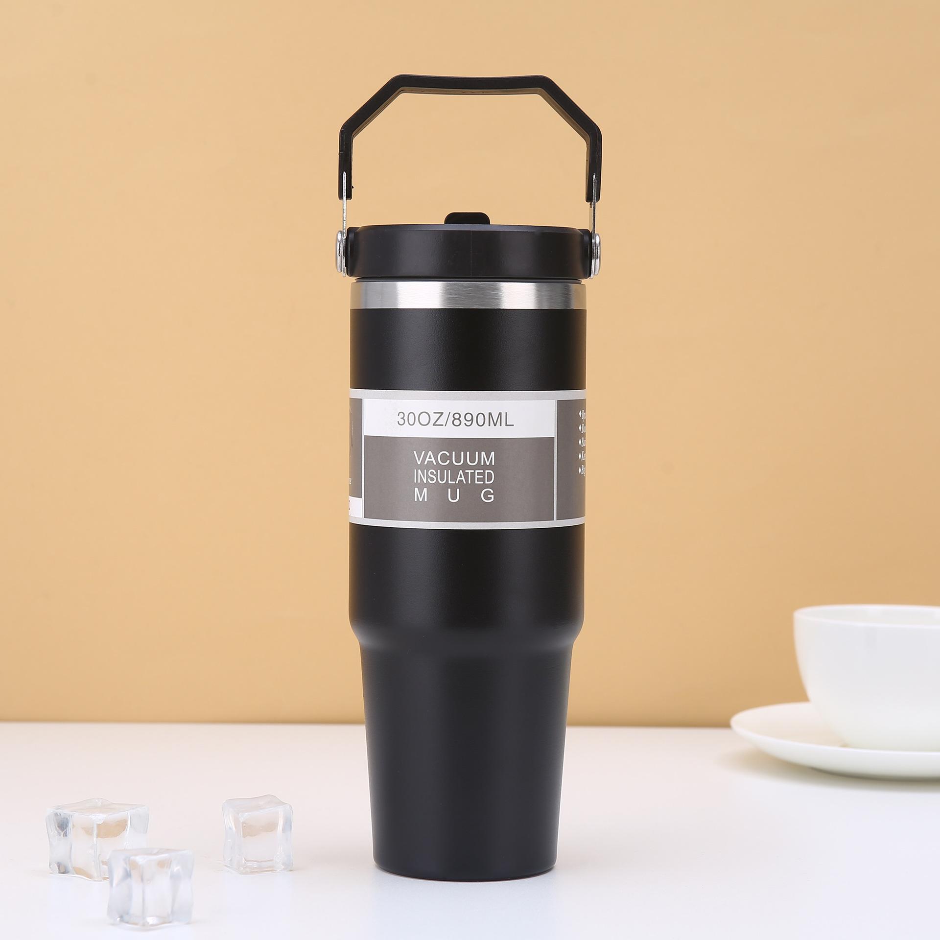 

Hot Sale 30oz Portable Car Cup Stainless Steel Thermos Cup with Straw Travel Sports Water Bottlelarge Capacity Handheld чёрный