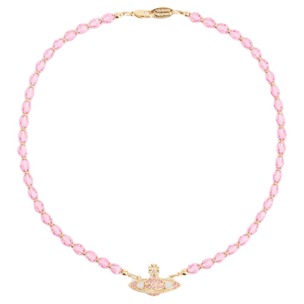

Vivienne Westwood Messaline Brass Crystal Saturn Bead Necklace Women necklace Peach-Pink Gold 77316272 Basic Packaging-Dust Bag+Box