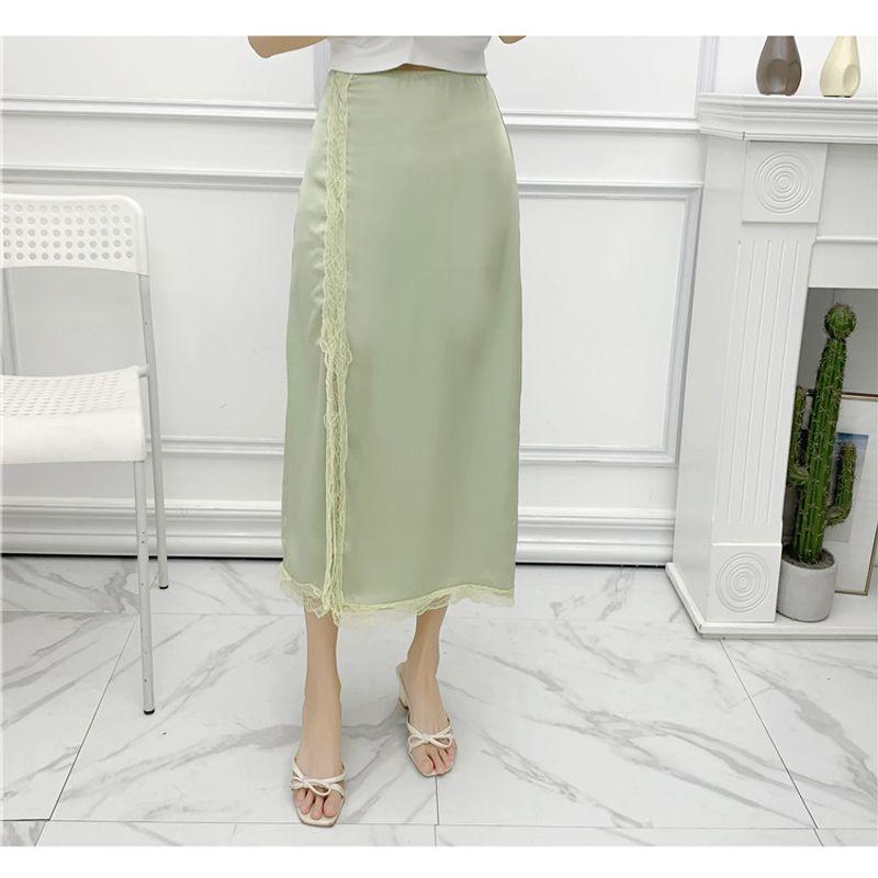 

Кружевная эластичная юбка с разрезом и высокой талией Кружево Green S