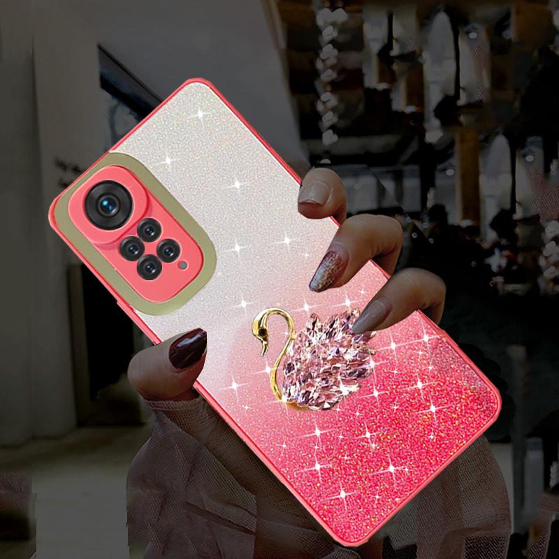 Glitter Gradient Diamond Swan Silicone Case For Xiaomi Redmi Note 11 10 9 Pro 11S 10S 10A 10C 9AT 9C Poco X3 NFC M2 M3 Pro C31 Bling Soft TPU Cover