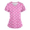Scrubs Medical Uniform Pink Ribbon Cancer Fighter Graphic Women's Uniforms V Neck Short Sleeve Tops with Pockets Scrubs for Wome