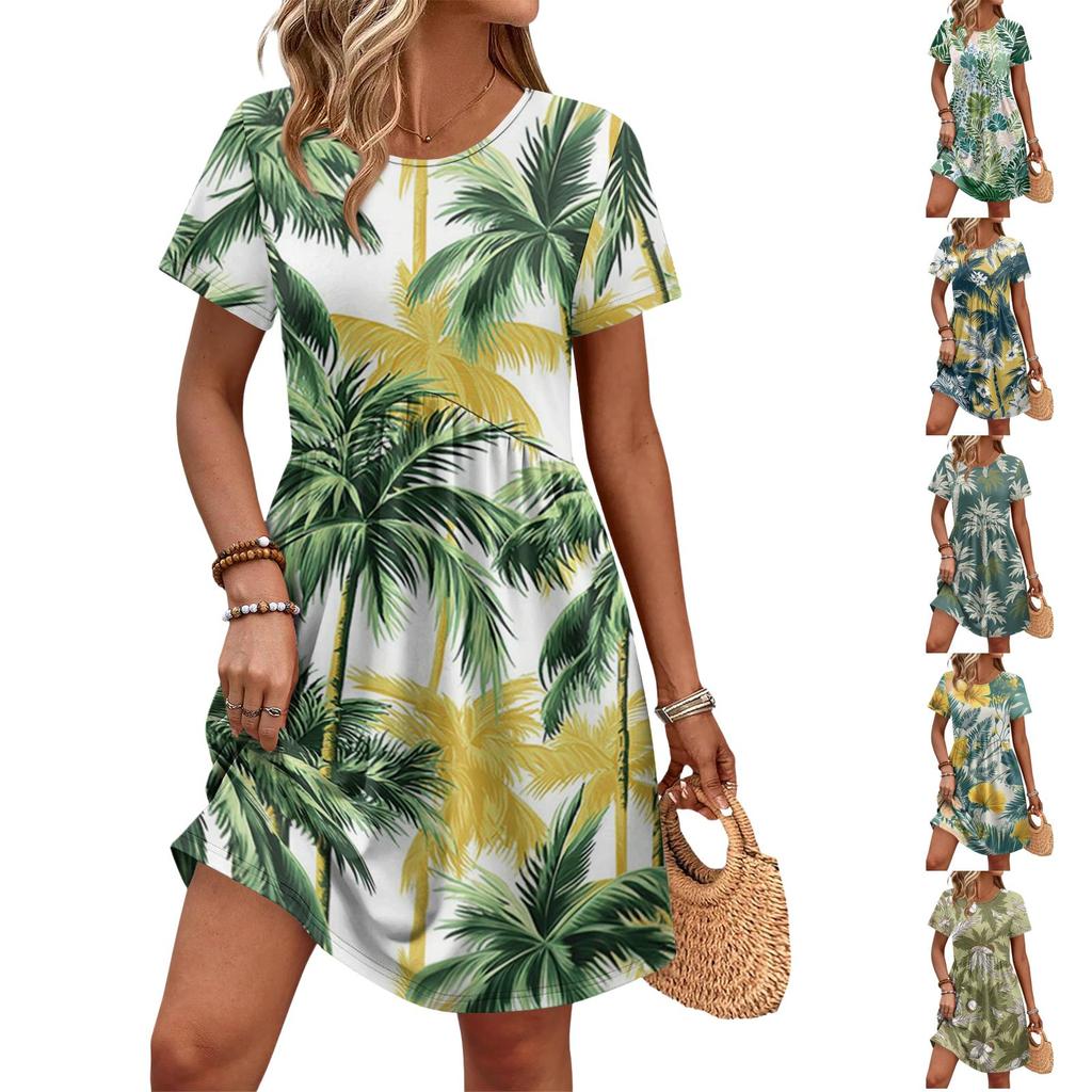 Dresses For Women Short Sleeve O Neck Casual Dresses Waist Maternity Dress With Pockets