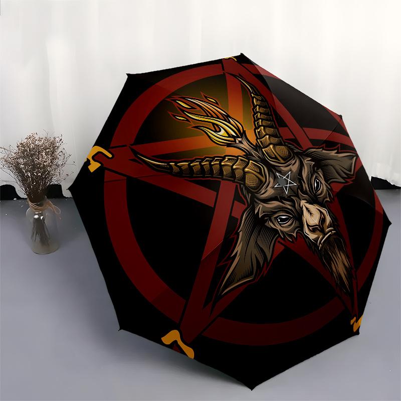 Devilish Pentagram Goat Head Sticker DecalUmbrella, Portable 3-Fold Compact Umbrella,Christmas Gift ES498