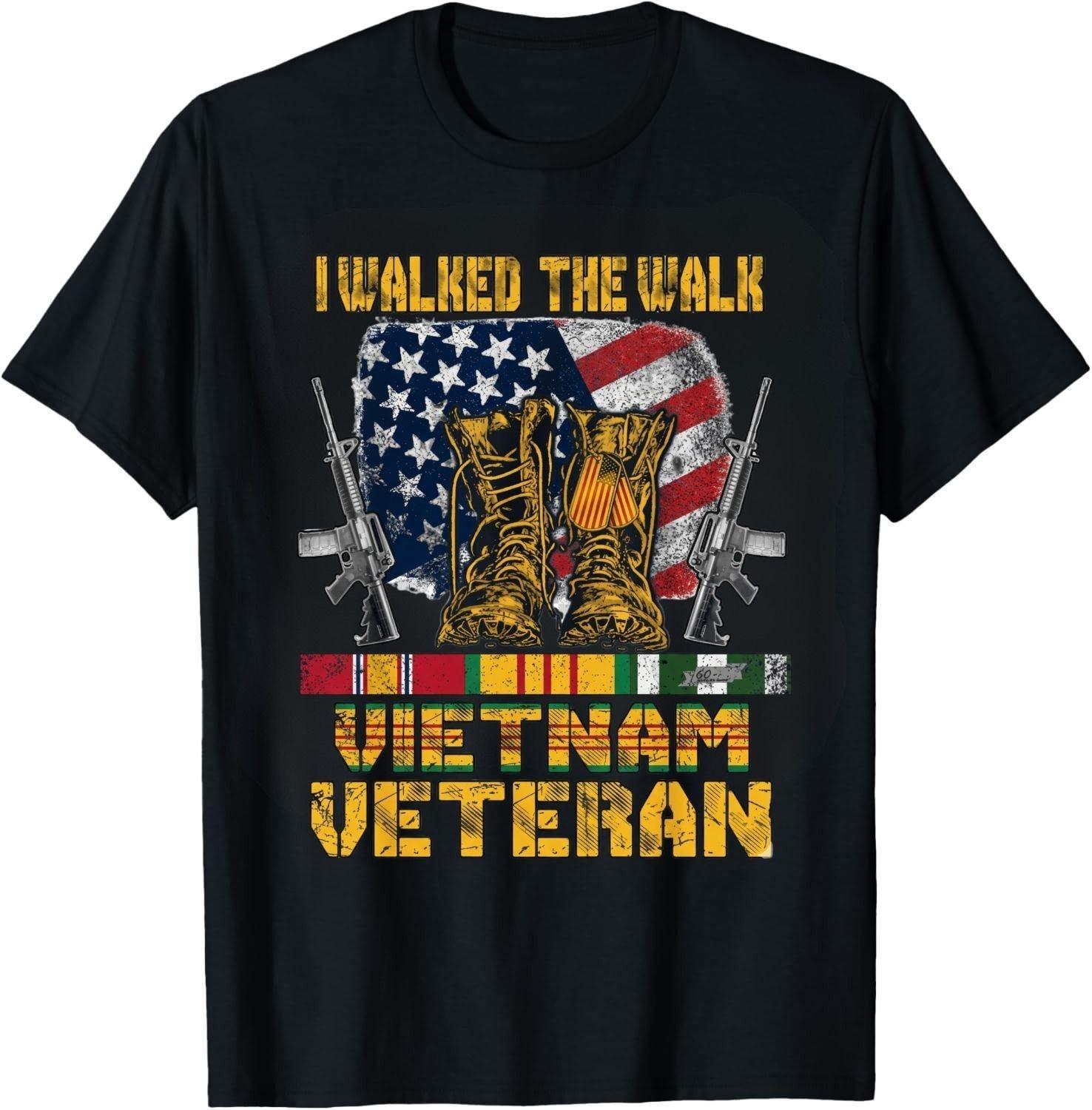 Vietnam Veteran T-Shirt - I Walked The Walk - US Flag & Combat Boots Tee S разноцветный