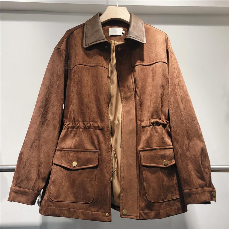 Women's Vintage Collar Zipper Causal Long Sleeve Streetwear Jacket for Fall