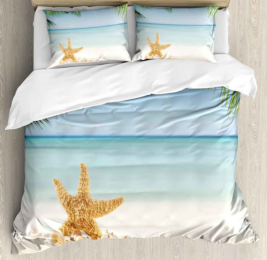 Starfish Duvet Cover King Queen Blue Ocean Bedding Set Beach Seaside Quilt Cover Sea Animal 2/3pcs Polyester Comforter Cover