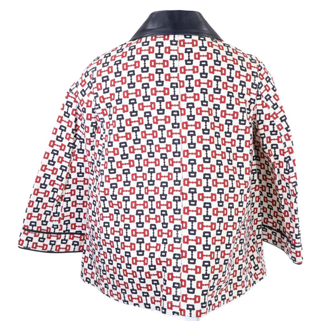 GUCCI [/Domestic regular] 609627 Horsebit print leather collar Jacket 36 White / Navy / RedUsed
