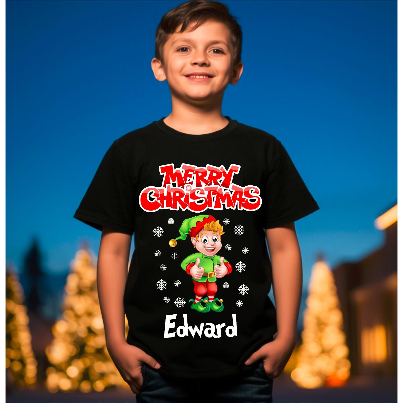 Personalised Merry Christmas ELF T-Shirt Funny Santa Xmas Festives Name Tee M
