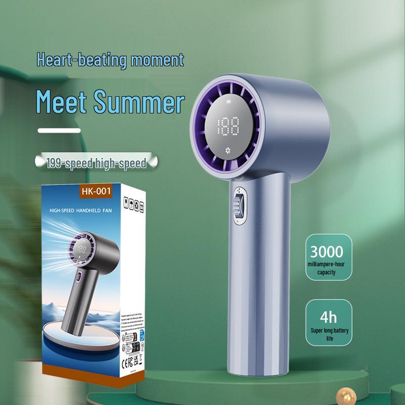 Compact USB Handheld Fan with Digital Display & Long Battery Life
