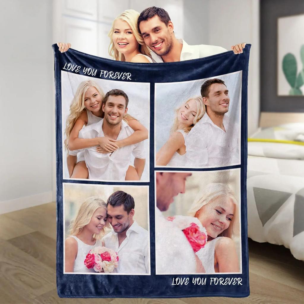 Personalized With Photo Blankets Collage Text Flannel Blankets Family Couple Friends Gifts
