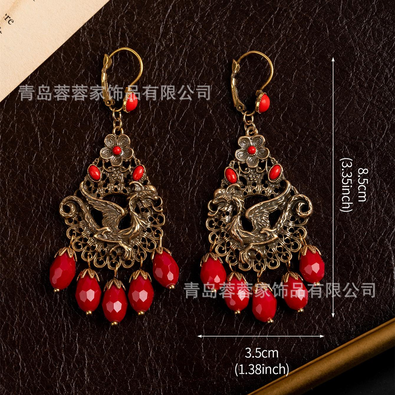 Unique earrings made of heavy-duty alloy, featuring exaggerated ethnic-style dangling beads, exuding a luxurious and sophisticated vibe.