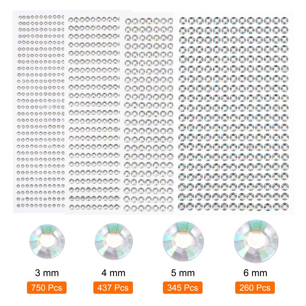 1792/3584Pcs 4/8Sheets Colorful Rhinestone Stickers 3/4/5/6 Mm Self Adhesive Rhinestones Gems Stickers for DIY Decoration Crafts