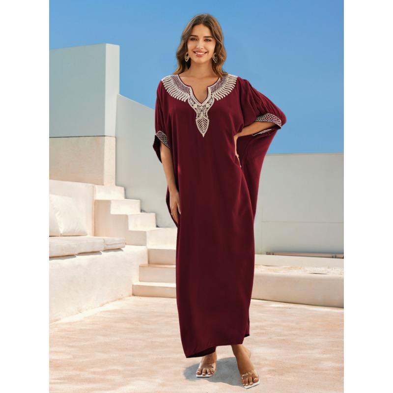 Women's Fashion Summer Spring 1/2 Sleeves V-Neck Loose Waistline Casual Dresses