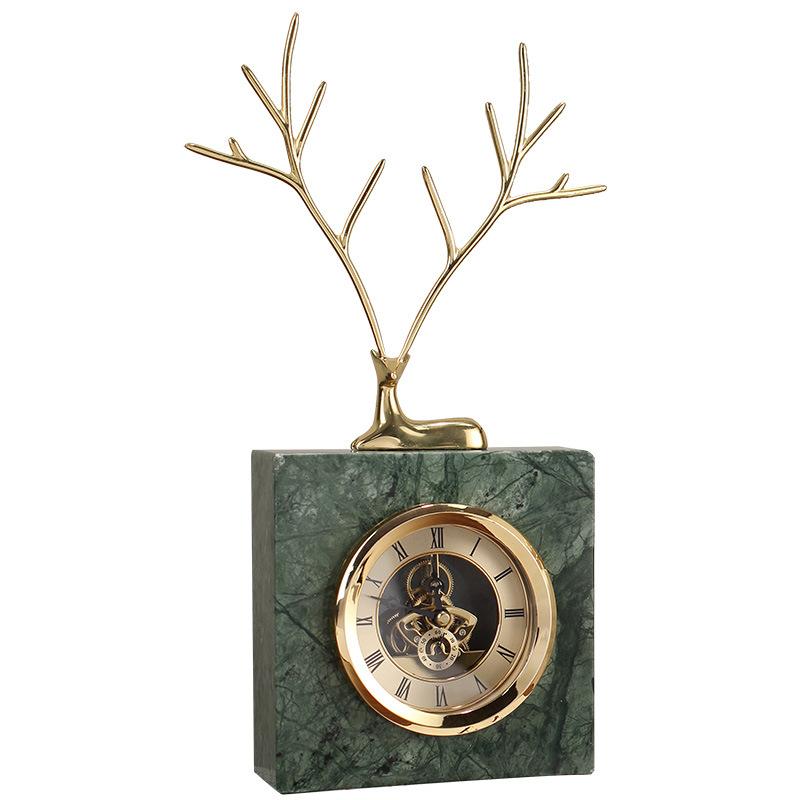 

Nordic Light Luxury Copper Deer Marble Clock Гостиная ТВ Тумба Прикроватная тумбочка Модель Украшения Комнаты Орнамент Green marble