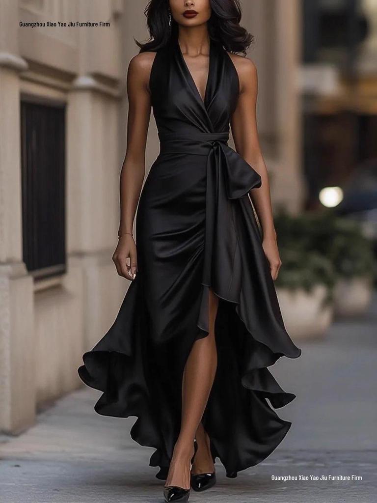 Trendy V-neck Irregular Women's Ruffle Dress