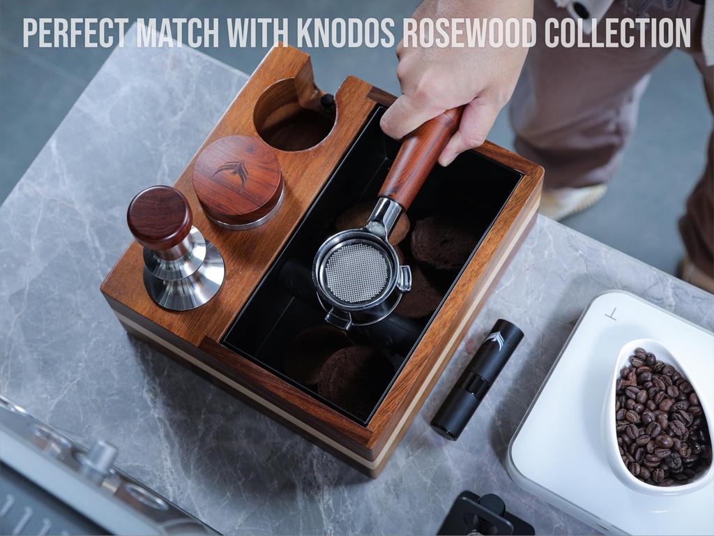 54mm Rosewood Espresso Tamper for Breville Machines. KNODOS Auto-Leveling, Double Spring-Loaded Wooden 30lb Calibrated Coffee Tamper.