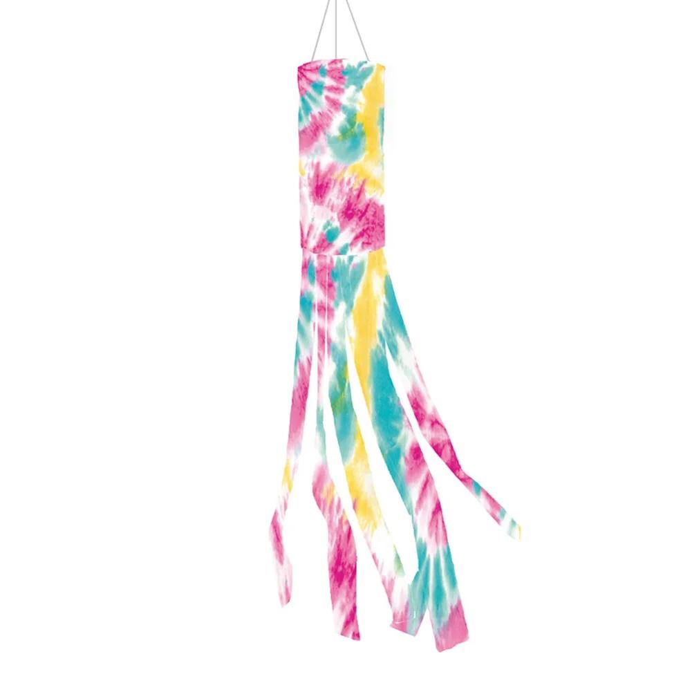 Tie-Dye Rainbow Windsock Flag Outdoor Decorative Flag With Metal Swivel Clip Wind Tube Flag Home Aviation Wind Sock Kite 100cm