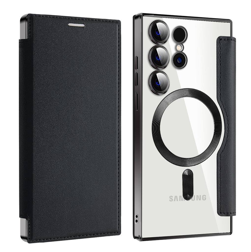 Applicable to Samsung S26Ultra mobile phone case, gold shield, leather case, flip cover, magnetic charging A57, anti-drop lens film E