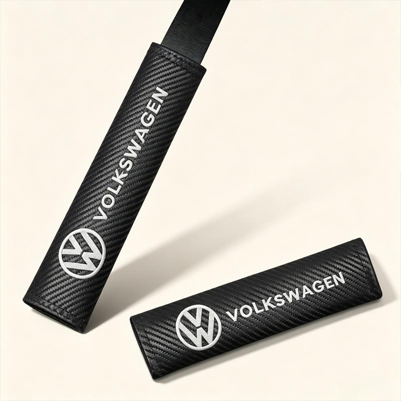 Carbon Fiber VW Car Logo Seat Belt Pads Seat Shoulders Strap Pad Cushion Cover For Volkswagen Golf Passat Touran Front Accessory Zw3