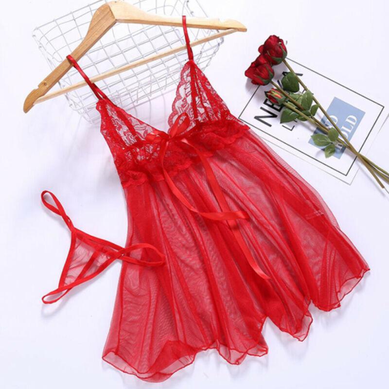 S-4XL Mini abito da notte per biancheria da notte da donna sexy in pizzo con babydoll e biancheria da notte
