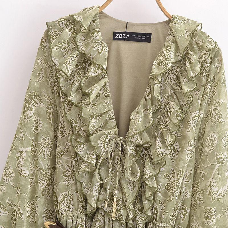 Kaslead New Women Clothes Western Style Fashion Belt Laminated Decoration Long Sleeve Dress 5029257