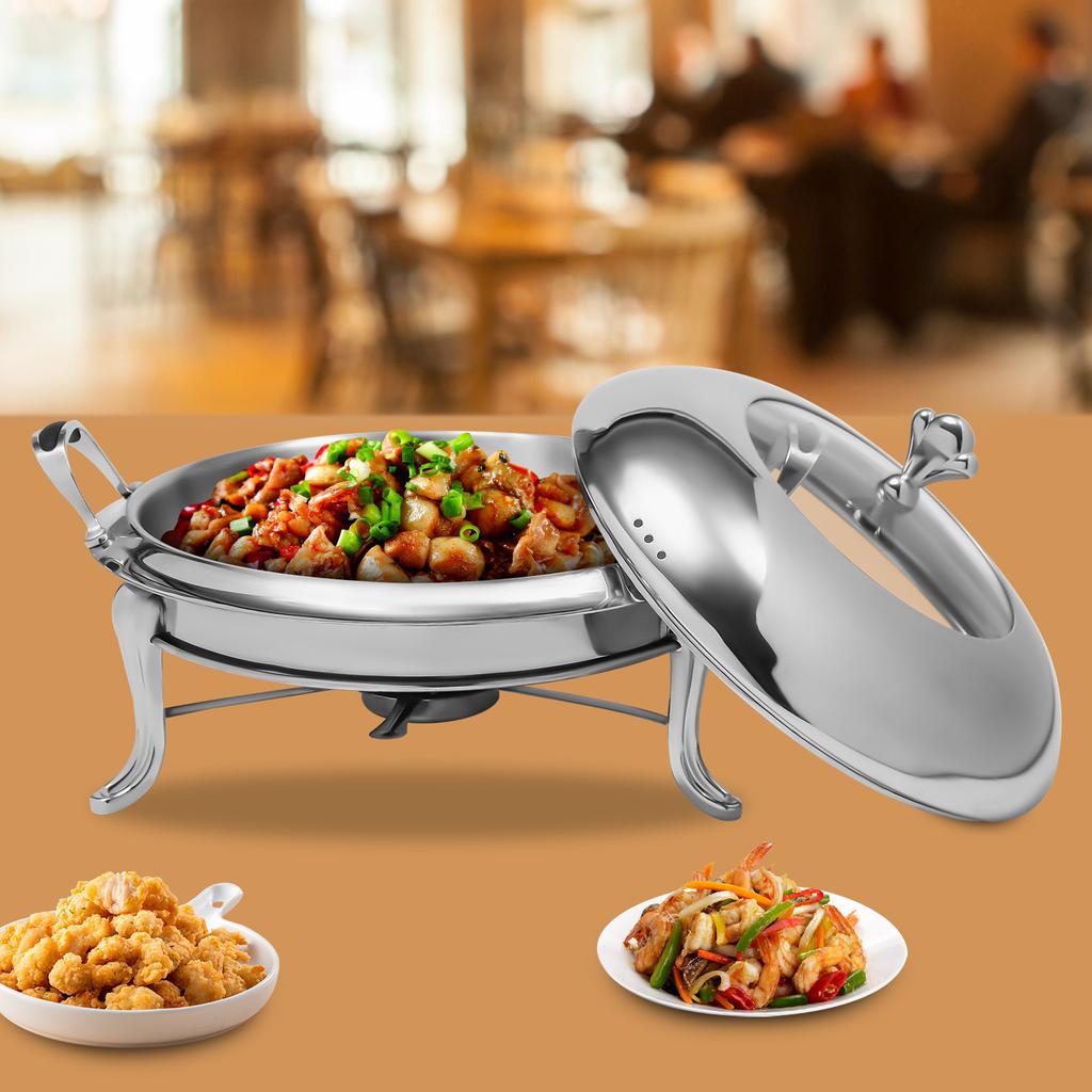 Round Chafing Dish - Stainless Steel Buffet Chafer with 2.5L Capacity - Includes Fuel Holder for Catering and Buffet Warmers