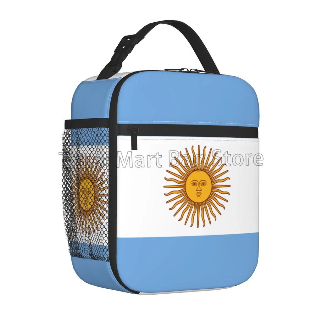 Argentina Flag Soccer Print Insulated Lunch Bag Waterproof Thermal Lunch Box Reusable Portable Cooler Bento Tote Bag for Picnic