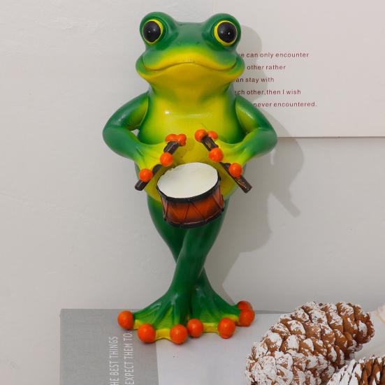 Guitarist Frog Figurine Resin Drummer Frog Sculpture Animal Decoration Frog Statue for Home Office Desktop Decor