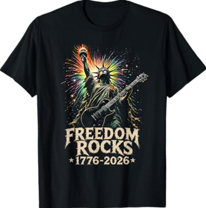 Freedom Rocks Statue of Liberty Guitar T-Shirt S разноцветный