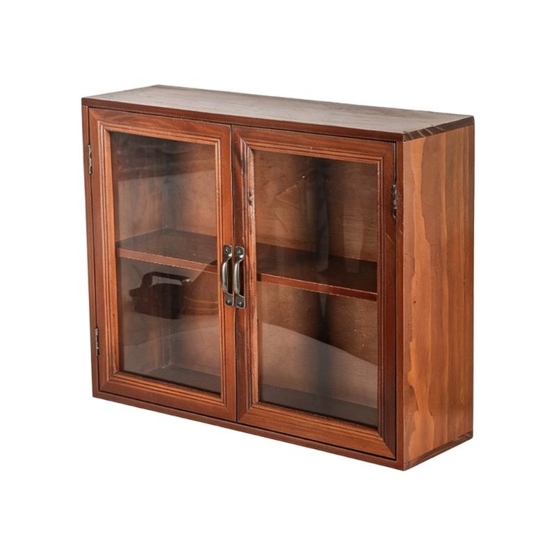 Wooden Desktop Organizers Cabinet with Glass Door for Cosmetics, Stationery, Small Kitchen Items and Decors Use