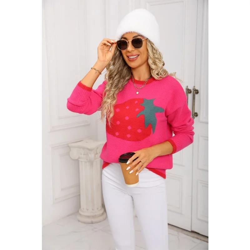 Day Pullover Sweater Base Top Sweater Trend Women's New Winter Style Fashionable Strawberry Valentine's