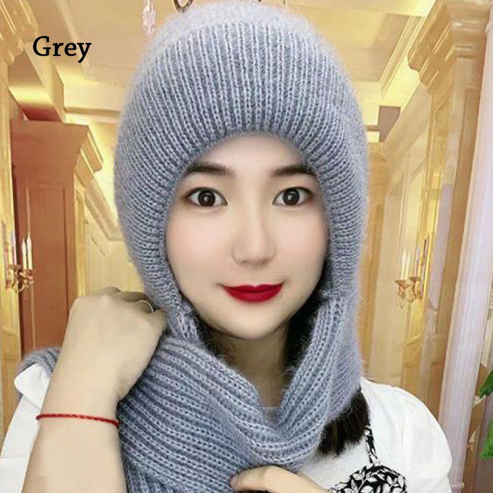 Women Windproof Thick Knitted Hat Hat Scarf Set Neck Warmer Beanies Cap