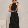 Sexy Neck-mounted Dot Beach Dress For Holiday Summer Casual Sleeveless Floral Printed Long Dress Women Fashion Robe Femme 25765