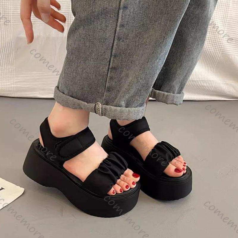 Comemore Thick Bottom Sandals Women Summer Shoes Casual Black Beige High Heels Outside Wear Temperament Wedges Sandales Ladies