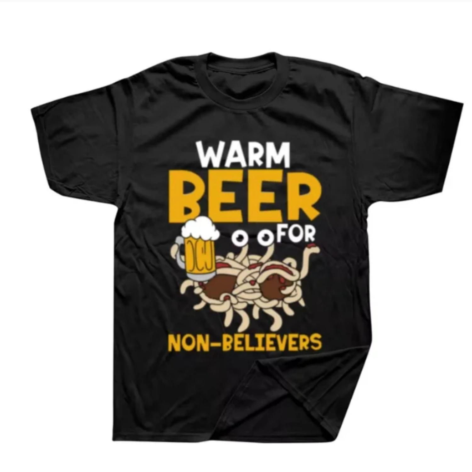 

Funny Flying Spaghetti Monster Warm Beer for Non-Believers T Shirts Graphic Cotton Streetwear Short Sleeve Mens Clothing 16888 S чёрный