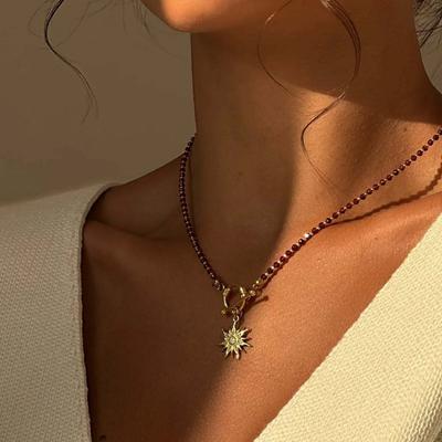 Hot-selling Irregular Sun Pendant Necklace Female Cold Wind Versatile Beaded Necklace Light Luxury Sweater Chain