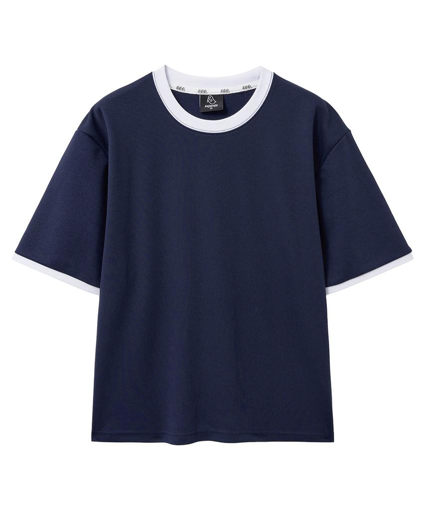 MOZMOZ Essential Air Mesh Short Sleeve Ringer T-Shirt Navy
