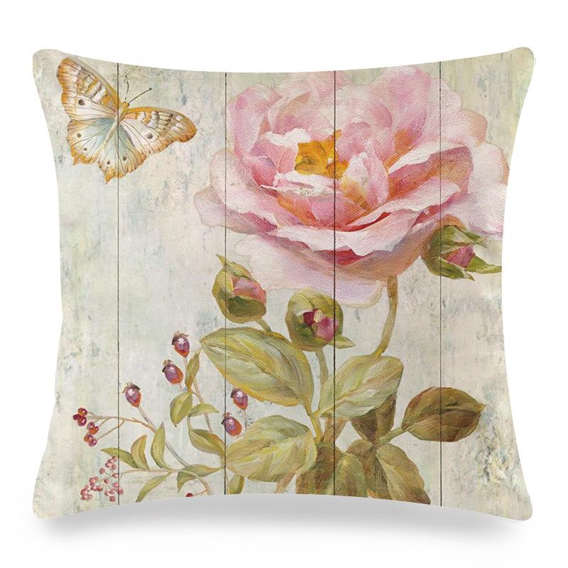 Watercolor Roses and Butterflies Digital Printing Short Plush Pillow Covers for Car Sofa Office Cushion Cover Home Goods