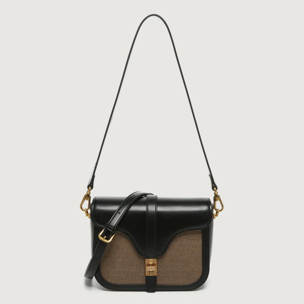 

Unique design textured underarm bag for women, 2024 summer new trendy color-blocking vintage saddle bag, shoulder and crossbody bag чёрный