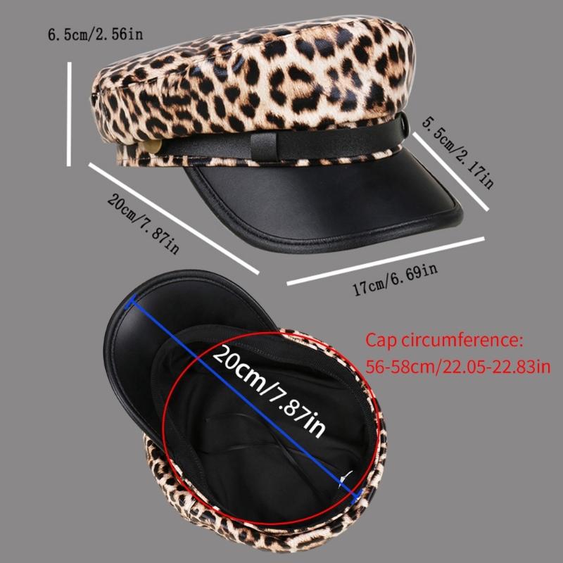 Flat Cap PU Leather Leopard Print Sun Breathable For Outdoor Use Riding Fashion Seamless Construction