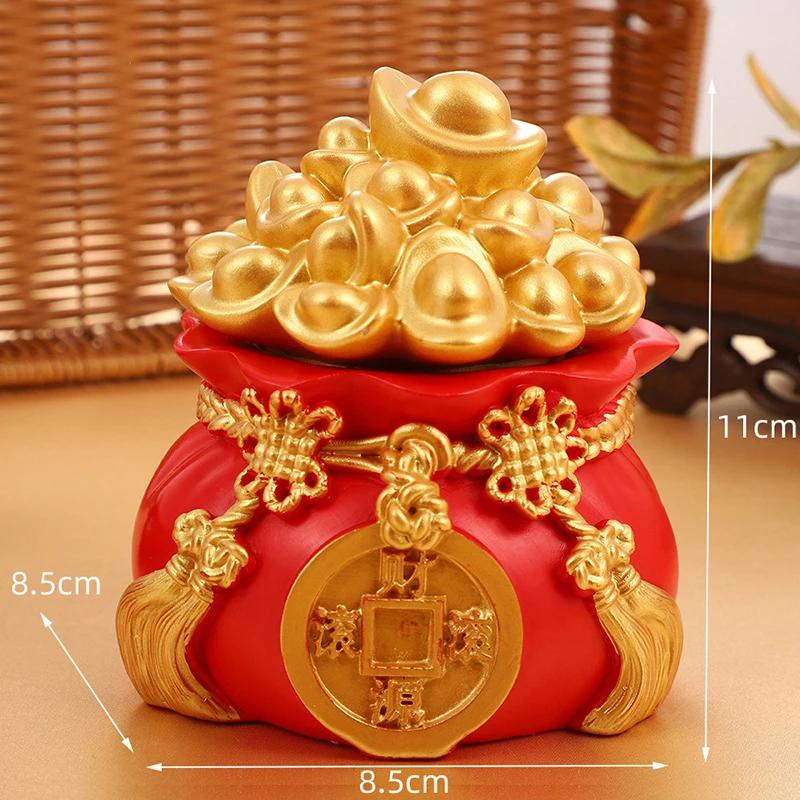Good Luck Fortune Bag Ornaments Creative Gold Ingot Money Bag Home Desktop Resin Crafts Chinese Feng Shui Fa Cai Decoration