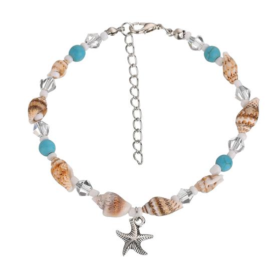 Conch Shell Faux Turquoise Beaded Starfish Charm Lady Anklet Ankle Bracelet