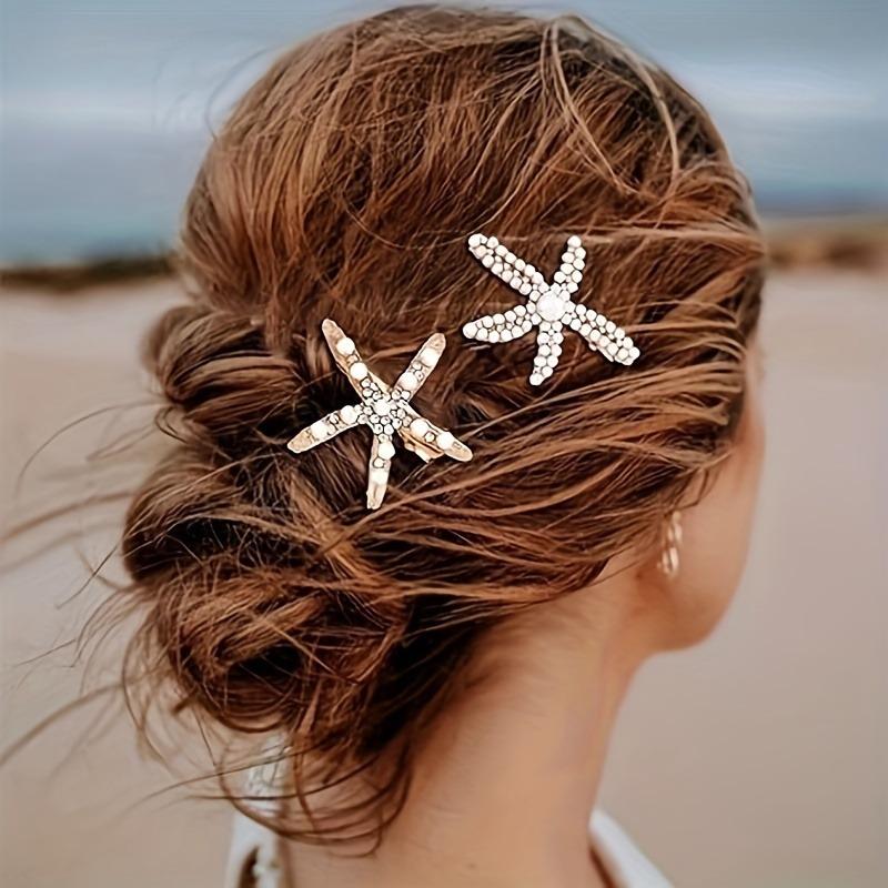 2pc Fashion Personalized Women Hair Clip Elegant Imitation Pearl Starfish Headwear Girls Wear Daily Party Jewelry Hair Accessory